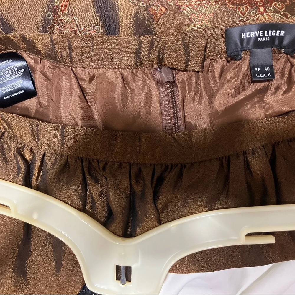 Herve Leger Metallic Brown Embroidered Midi A-Line Skirt - Picture 4 of 4
